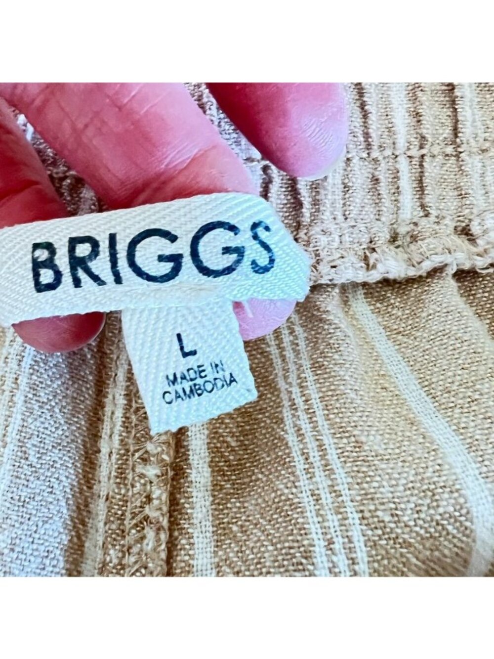 Briggs Womens L Linen Pants Wide Leg Tan/White Striped Euro Summer Vacation - Picture 4 of 13